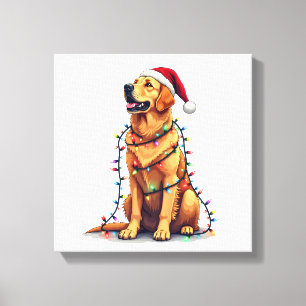 Impressão Em Tela Cachorro Golden Retriever Papai Noel Natal Xmas Lu