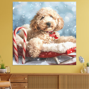 Impressão Em Tela Cachorro Goldendoodle Natal Festivo