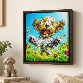 Impressão Em Tela Cachorro Havanês Feliz Prado Colorido de Flores Si