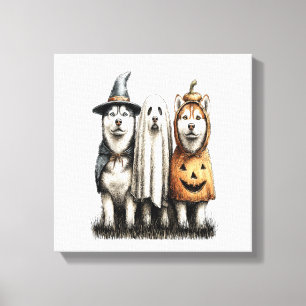 Impressão Em Tela Cachorro Husky Siberiano Fantasma de Halloween