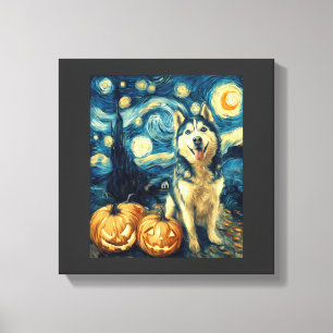 Impressão Em Tela Cachorro Husky Siberiano Fofo Abóbora de Halloween