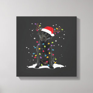 Impressão Em Tela Cachorro Labrador Preto Luz da Árvore de Natal do