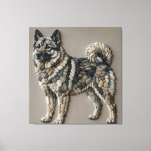 Impressão Em Tela Cachorro Nórdico Elkhound Pedra Natural Seixos Mos