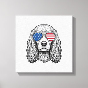 Impressão Em Tela Cachorro Patriótico com Óculos de Sol de Bandeira 