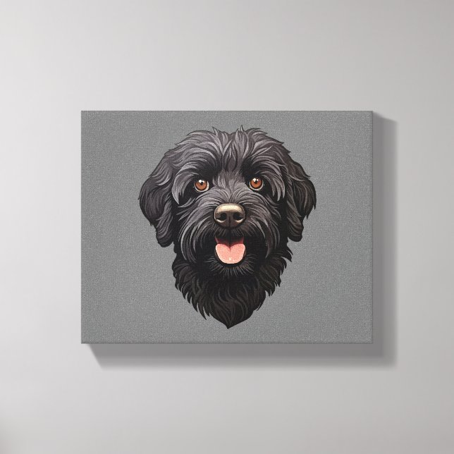 Impressão Em Tela Cachorro Preto Labradoodle (Frente)
