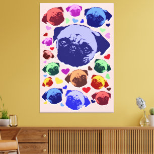 Impressão Em Tela Cachorro Pug Filhote PopArt Estilo Retro