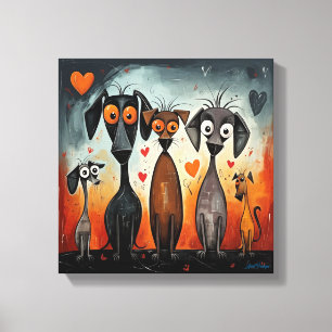 Impressão Em Tela Cachorros de Arte Coração de Valentão de Desenho A