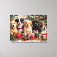 Cachorros de Natal com Presentes Debaixo da Árvore