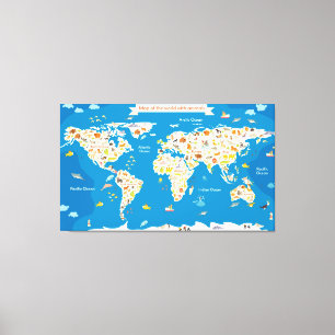 Impressão Em Tela Caçoa o mapa do mundo com animais