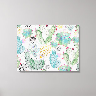 Impressão Em Tela cacto de aquarela e triângulos