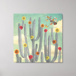Impressão Em Tela Cacto preto e branco com flores Arte Collada