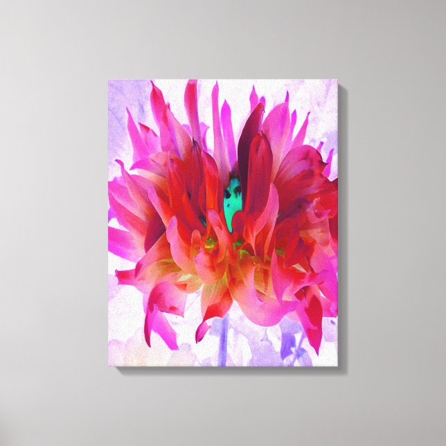 Impressão Em Tela Cactus Dahlia Vermelho e Rosa Quente (Frente)