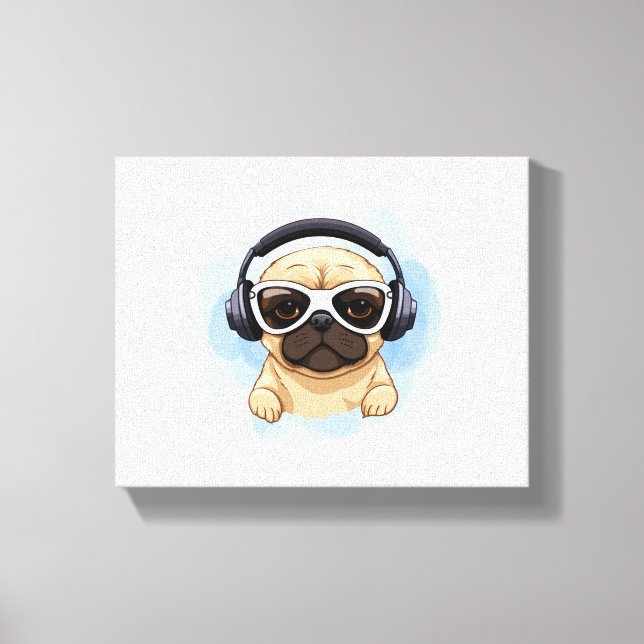 Impressão Em Tela Cães com Fones de ouvido 2 (Frente)