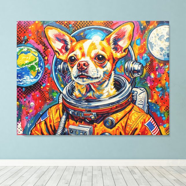 IMPRESSÃO EM TELA CÃES NO ESPAÇO-CHIHUAHUA 10 (Insitu(piso de madeira))