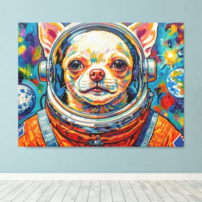 IMPRESSÃO EM TELA CÃES NO ESPAÇO-CHIHUAHUA 3 (Insitu(piso de madeira))