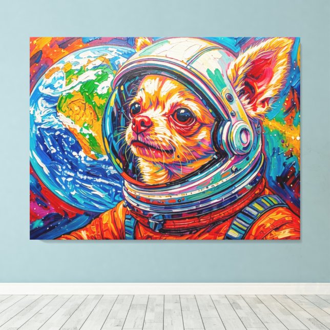 IMPRESSÃO EM TELA CÃES NO ESPAÇO-CHIHUAHUA 6 (Insitu(piso de madeira))
