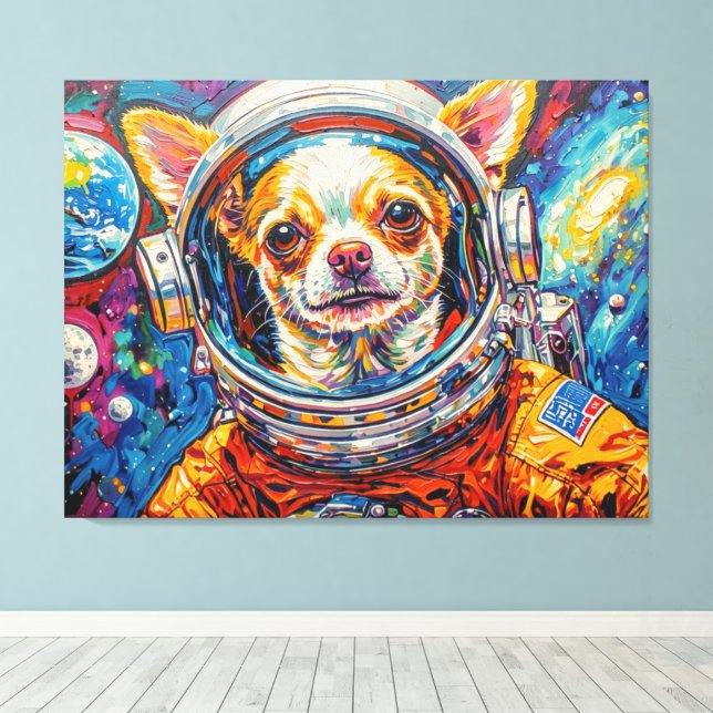 IMPRESSÃO EM TELA CÃES NO ESPAÇO-CHIHUAHUA 8 (Insitu(piso de madeira))