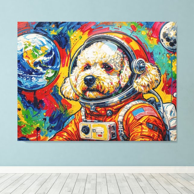 IMPRESSÃO EM TELA CÃES NO ESPAÇO-POODLE 2 (Insitu(piso de madeira))