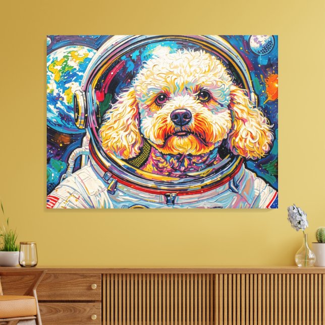 IMPRESSÃO EM TELA CÃES NO ESPAÇO-POODLE 20 (Insitu(Sala de estar))