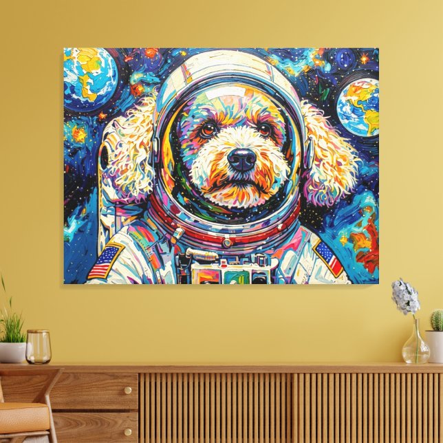 IMPRESSÃO EM TELA CÃES NO ESPAÇO-POODLE 23 (Insitu(Sala de estar))