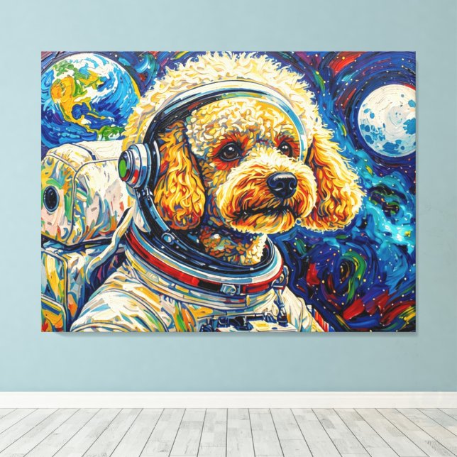 IMPRESSÃO EM TELA CÃES NO ESPAÇO-POODLE 24 (Insitu(piso de madeira))