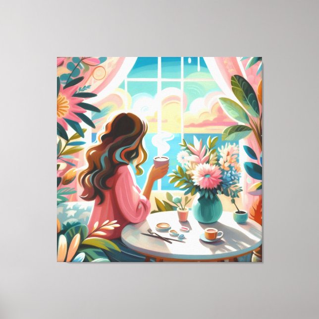 Impressão Em Tela café bebendo (Frente)