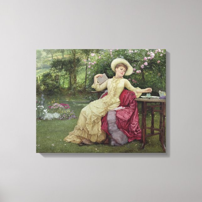 Impressão Em Tela Café bebendo e Leitura no Jardim (c/c em (Frente)