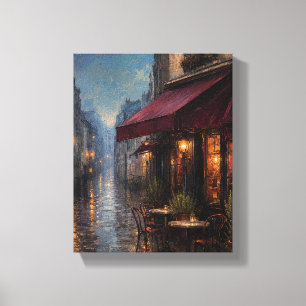 Impressão Em Tela Café Burgundy Rain – Paisagem Urbana Romântica