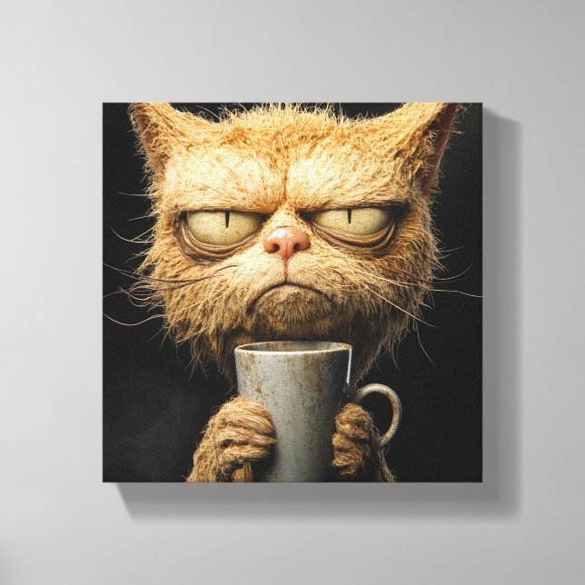 Impressão Em Tela Café da Manhã de Gato Grumpy (Frente)