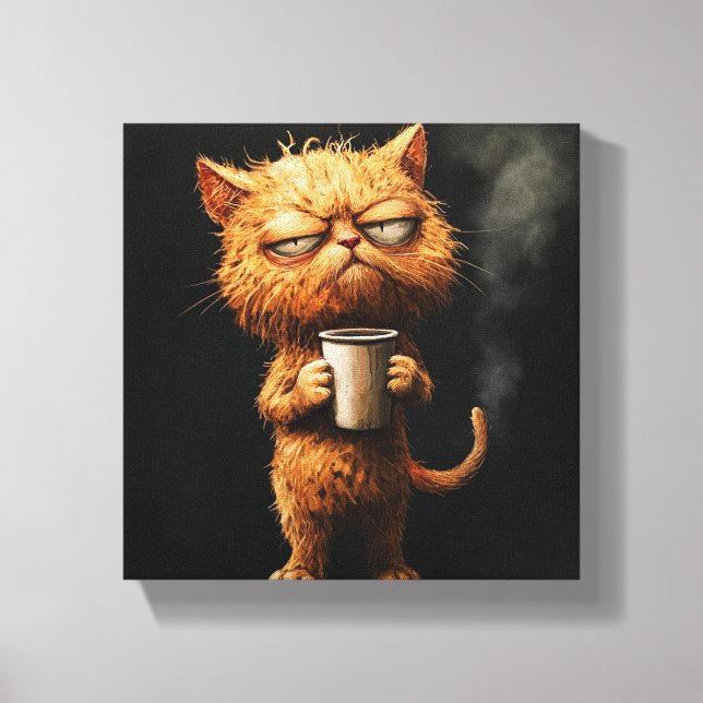 Impressão Em Tela Café da Manhã de Gato Grumpy (Frente)