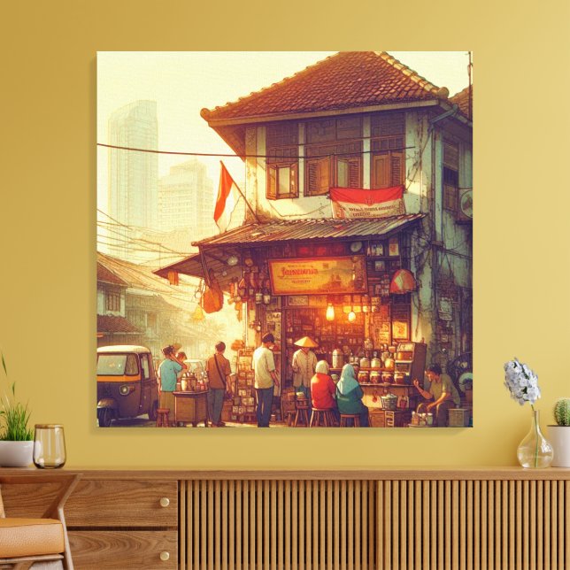Impressão Em Tela Café de Rua de Jacarta (Insitu(Sala de estar))