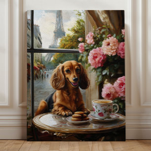 Impressão Em Tela Café do Dachshund Parisiense, Arte Caprichosa de C