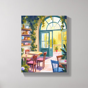 Impressão Em Tela Café do Jardim Pintura em Aquarela Botânica