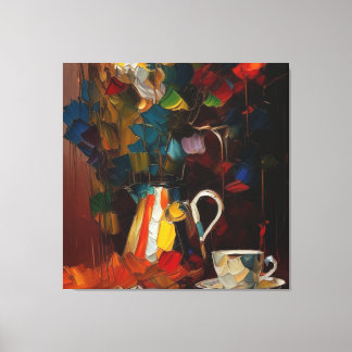 Impressão Em Tela Café e Flores - Abstrato de pintura de óleo