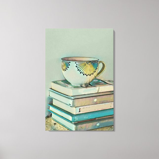 Impressão Em Tela Café e presente para amantes de livros (Frente)