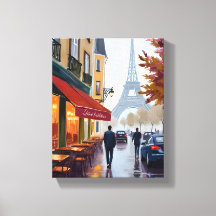 Café Francês Paris Torre Eiffel Aquarela