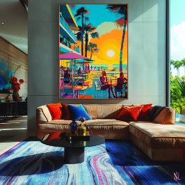 Impressão Em Tela Café pop Art Beachfront no Sunset