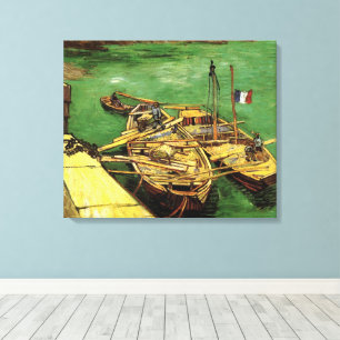 Impressão Em Tela Cais de Van Gogh com Homens Descarregando Barcaças