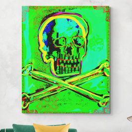 Impressão Em Tela Calavera Skull Geek NFT Art Green Red