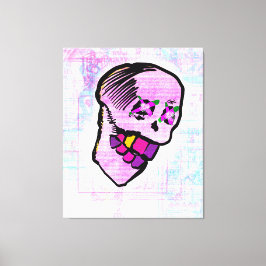 Impressão Em Tela Calavera Skull Geek NFT Art Pink Roxo