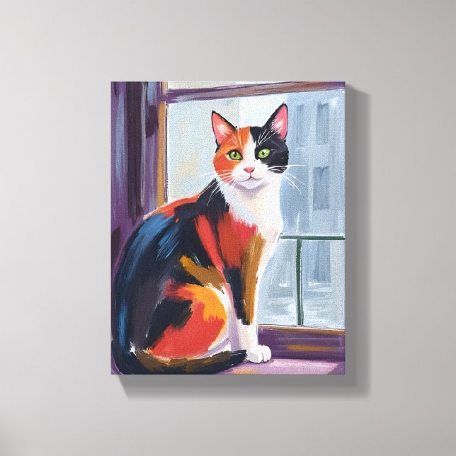 Impressão Em Tela Calico Cat | Watercolor Windowsill Pet (Frente)