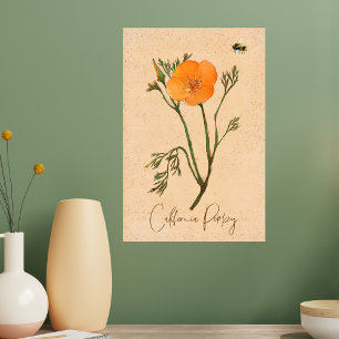 Impressão Em Tela California Poppy Orange Botanical Wildflower