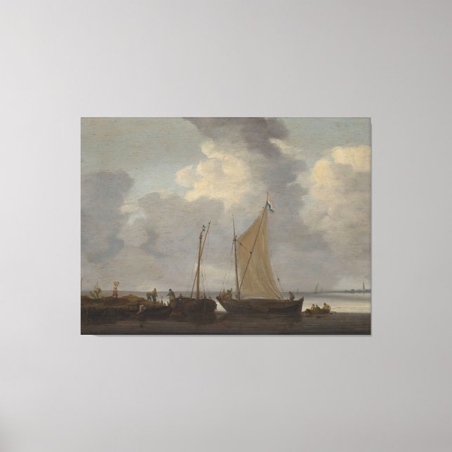 Impressão Em Tela Calma com os pescadores a descarregar as suas capt (Frente)