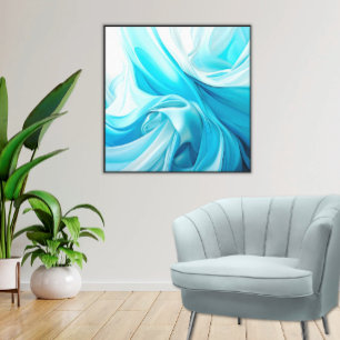 Impressão Em Tela Calma dobrada: Abstrato de fluxo azul e branco