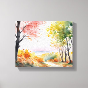 Impressão Em Tela Caminhada na Floresta: Uma Viagem em Aquarela
