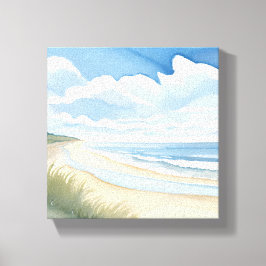 Impressão Em Tela Caminhada na Praia | Aquarela do Oceano Costeiro