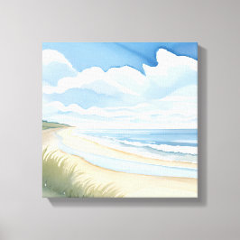 Impressão Em Tela Caminhada na Praia | Aquarela do Oceano Costeiro