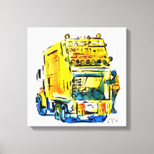 Caminhão de lixo amarelo / Artista Larry Lerew