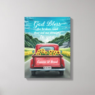 Impressão Em Tela Caminhão Vermelho Antigo Girassóis Aniversário Rom