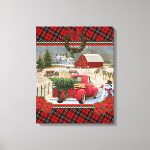 Impressão Em Tela caminhão vermelho de natal na pintura de fazenda